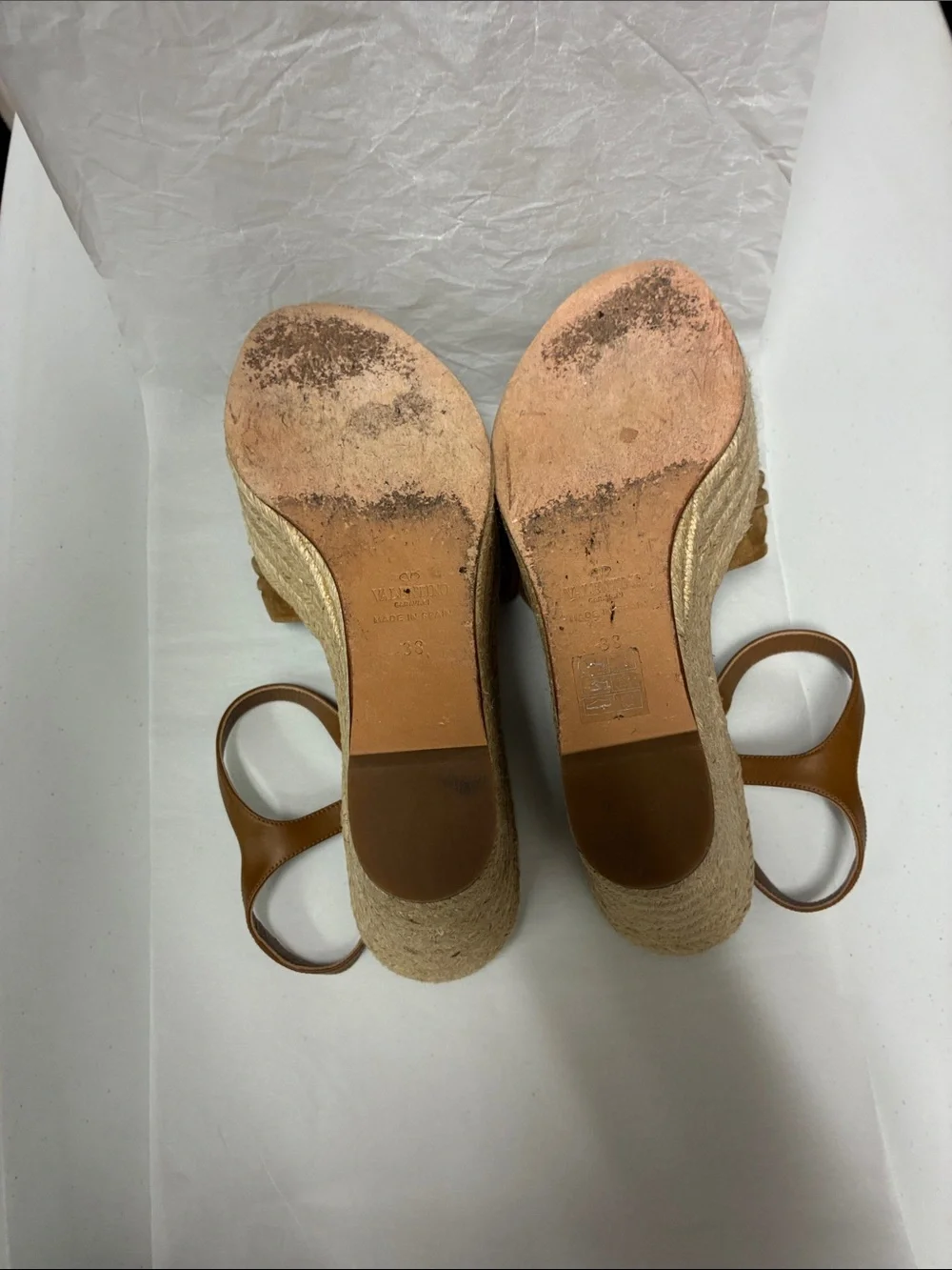 Valentino Garavani Tan Suede Knot Espadrille Wedge Sandals